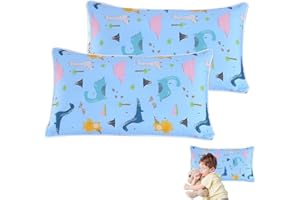 OUDQFCJ 2 pcs Funda de Almohada Infantil 100% Algodón con Cierre de Solapa para Bebés y Niños Pequeños, Cojines para Cuna y Carrito de Bebé (Dinosaurio)