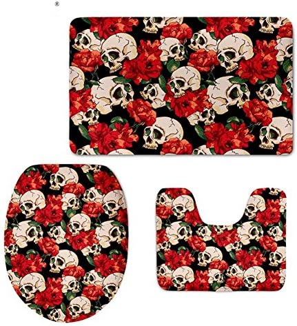 Home Store Cool Skull Designs 3 Piece Bath Rug Set Bathroom Mat Contour Rug Toilet Lid Cover (Color : G)