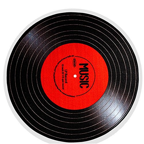 Fittoway Retro Style Vinyl Record Shaped Round Entrance Bedroom Rug Carpet Household Room Office Chair Mats 31.5x31.5x0.24 in (Black)
