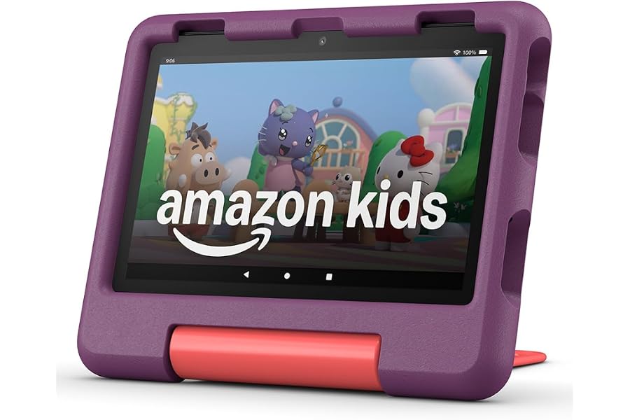 Amazon Fire HD 8 Kids-Tablet (Neueste Generation), für Kinder von 3-7 J. | 3 GB RAM, werbefreie Inhalte, integrierte Kindersicherung, 13 Std. Akkulaufzeit, 32 GB, violett (2024)