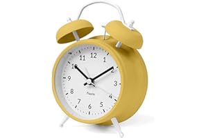 Fisura – Analogowy budzik bez Tic-TAC. z lampką LED Night Light, Metal & ABS. Wymiary: 11,7 x 5,5 x 16 – 9 centymetrów tarcza (żółta)