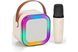 GRAWOK Karaoke Machine for Kids Adults, Mini Portable Blue-Tooth Karaoke Speaker with Wireless Microphone and Dynamic Lights Birthday Gift Home KTV Outdoor Travel (Multicolor)