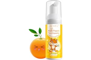 HRAMEX Kids Foam Toothpaste,Toddler Toothpaste with Low Fluoride for U Shaped Toothbrush, Anticavity Foaming Toothpaste and Mouthwash for Toddler, Kids and Children’s Teeth Cleaning (Orange)