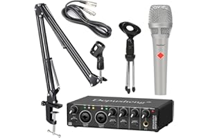 Depusheng USB-Audio-Schnittstellen Aufnahmeset mit Audio-Schnittstelle, tragbares Mikrofon 48 V und Mikrofonaufhängung Halterung für PC-Aufnahme, Streaming und Podcasting