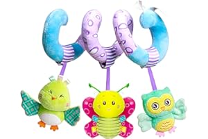caterbee Giocattoli per seggiolino auto, giocattolo a spirale per passeggino in peluche, accessori per bambini, giocattolo per culla con campana per ragazzo o ragazza, giocattolo a sonaglio (cielo)