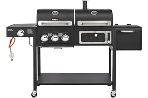 CosmoGrill Hybrid 4 Burner Barbecue with Waterproof Cover | DUO Dual Fuel BBQ 3+1 Gas Grill and Charcoal Smoker BBQ Grill, Thermometer, Warming Rack | Outdoor Portable Dual Fuel Large Coal Barbecue