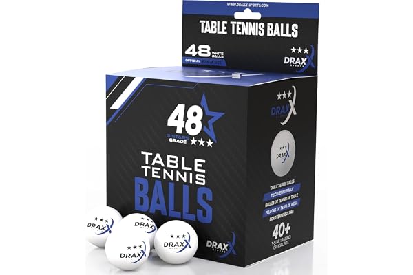 DRAXX Sports Balles de ping-Pong Blanches 3 étoiles - Lot de 12/24/48 pcs - Taille 40+ - Parfaites Loisirs, entraînement & compétition Tennis de Table, qualité Pro Garantie