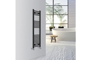 Warmehaus Straight Bathroom Heated Towel Rail Warmer Radiator Central Heating 1200x300mm - Black