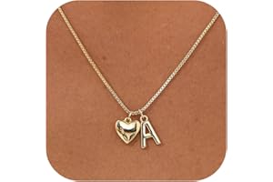 HANLI Heart Initial Necklace Women Girls 14K Gold Plated Heart A to Z Letter Personalised Name Pendant Necklaces Wedding Anniversary Birthday Gifts for Her Teenage Jewelry