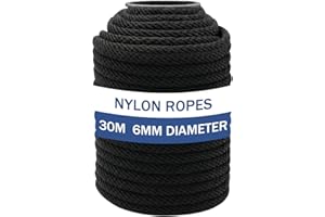 NQ 6mm Dia x 30 Meters Nylon Rope, 1/4 inch Nylon Cord for Outdoor, Camping, Hiking, Heavy Duty Rope, DIY String for Crafts, Clothesline, Swing(Black)