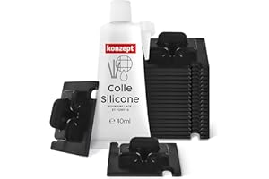 KONZEPT 11 Crochets adhésifs extérieur 20 pcs avec colle de Montage Extra-Forte 40ml, Fixation de Filet pour Chats sur Balcon sans perçage, Noir, Fixation pour Filet de Protection pour Chats