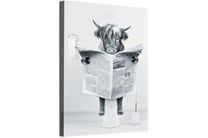 ZFTCN Art mural drôle de vache des Highlands dans la baignoire - Tableau sur toile noir et blanc pour salon, salle de bain, chambre à coucher - Décoration sans cadre - Noir et blanc - 50 x 70 cm