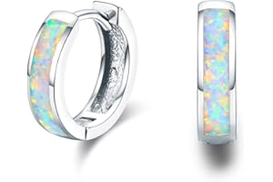 Damen Creolen Ohrringe 925 Sterling Silber Opal Ohrringe Kleine Creolen Kreis Ohrringe Opal Schmuck Geschenke für Mama Frauen Kinder