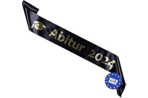 KEPI - Schärpe für Schulabschluss mit Aufschrift (Abitur), Jubiläumsjahr 2024, Gelegentliche Schärpe aus Satin, Universalgröße 170/10 cm, Party Deko - Schwarz mit Goldener Aufdruck