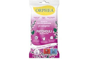 Orphea Salviette 20 pz – Foglietti Profuma Biancheria – Fragranza Patchouli fresca e avvolgente – Bucato profumato e più facile da stirare – Effetto antistatico e colori brillanti