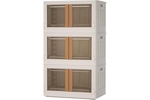 HAIXIN Boite rangement plastique, 72L boite de rangement Pliable caisse rangement, avec couvercle et 4 roulettes Empilable, aux Vetements Jouets, Rangement Cuisine, (lot de 3) blanc laiteux