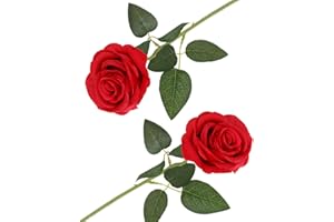 arrderly 2PCS Red Artificial Rose Flowers, Artificial Rose with Stem, Realistic Decorative Flowers for Wedding, Home, Garden, Birthday Party Decoration (Red)