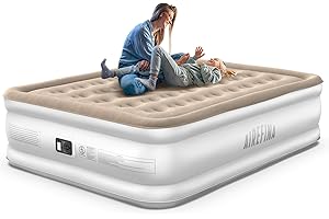 Airefina Inflatable Mattress, King Air Bed with Built-in Pump, Comfortable Blow Up Mattress in 3 Mins Self-Inflation/Deflation, Flocked Surface Airbed for Guest, Home Use & Camping, -203×152×40CM