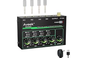 Aveek Mini ljudmixer, ultra-lågt brus 4 kanaler stereo linje mixer