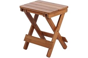 Jeffergarden Portable Folding Stool Solid Wood Outdoor Household Square Bamboo Stool Folding Furniture Fishing Chair Bathroom Sauna Seat Home