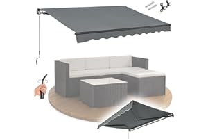 Juskys Tenda da sole 300 x 250 cm - Ombreggiatura terrazza e balcone - Tenda a bracci estensibili con manovella e supporto - Tenda per balconi con protezione solare Tenda a bracci estensibili Grigio