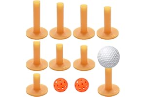 GZhaizhuan 9 piezas de goma de golf Tees de Golf Tees 9 diferentes tamaños 35 mm/42 mm/54 mm/60 mm/65 mm/70 mm/75 mm/80 mm/83 mm, con 2 bolas perforadas de colores aleatorios (amarillo té)