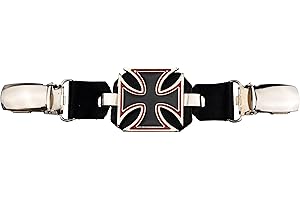 ‎IGUANA CUSTOM CLOTHES Iguana Custom Westenverlängerung aus Leder mit Metallklammern mit dekorativem Abzeichen für Motorradfahrer Chopper Custom Bobber Cafe Racer (schwarzes Malteserkreuz)