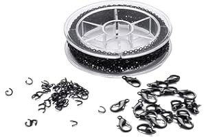 JUKOTA Kit Cadena de Collar DIY,Cadena de acero inoxidable de 10 m negro con 20 Cierres de Langosta y 50 Anillos de Salto Abiertos Kit Cadena para Manualidades Collar y Joyas Jump Rings