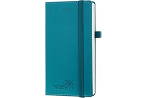 POPRUN Agenda de Poche 2026 Semainier 16,5 x 9 cm - Couverture Rigide en PU Cuir, Petit Planner D'Jan 2026 à Déc 2026-12 Mois, Avec signet à 2 rubans, Papier 80 g/m², Pacifique Vert