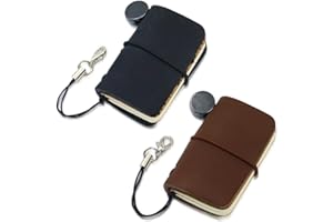 Yitexin 1.9 x1.3 in (4.8x3.2cm) Pack of 2 Miniature Travelers Notebook, Handmade Tiny Leather Travels Notebook, Vintage Mini Notebook Diary Journal, Pocket Diary (Black+Brown)