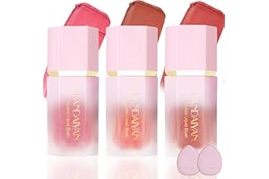 OHSN Blush Liquide 3 Couleur Blush Creme Blush Maquillage Matte Fard à Joue Blush Liquid Liquide Blush Stick Cream Blush Texture Léger Respirante Imperméable Aspect Naturel Longue Durée avec 2 Bouffée