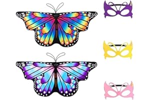 ANCLLO kostium dla dzieci 2 skrzydła motyla dla dzieci 3 maski osłony na twarz motyla motyl Pixie Cape dziewczyny kostium na Halloween Party