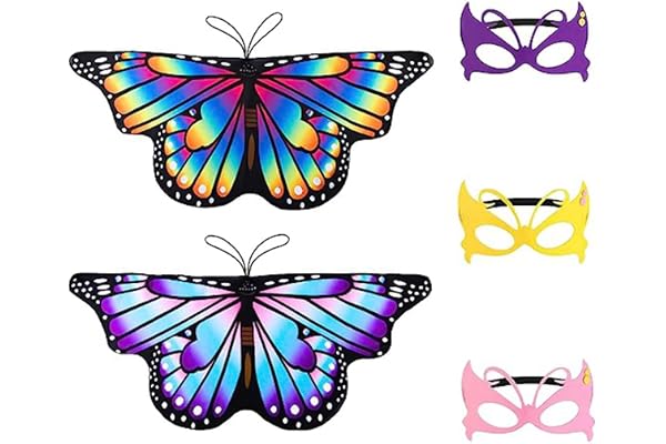 ANCLLO barndräkt 2 barnfjärilsvingar 3 masker fjärilsansiktsskydd Butterfly Pixie Cape Girls Halloween kostymfest
