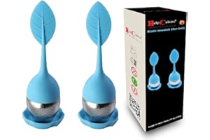 HelpCuisine® infuser/infuseur de thé/filtre diffusseur/passoire a thé à forme de Feuille de Thé, infuseur réalisé en silicone à 100% alimentaire et en INOX de haute Qualité, Lot de 2 pcs(Bleu)