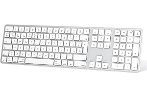 OMOTON Teclado inalámbrico Bluetooth para Mac, Compatible con MacBook Pro/Air, iMac, iMac Pro, Mac Mini/Pro, Recargable y con 3 Canales Bluetooth, Distribución en Español (Plata)