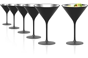 Stölzle Lausitz Copas de Cóctel Elements Negro/Plata Set de 6 – 240 ml – Copas de Cristal Elegantes para Martini y Manhattan – Resistentes a Golpes y Aptas para Lavavajillas – Diseño Moderno
