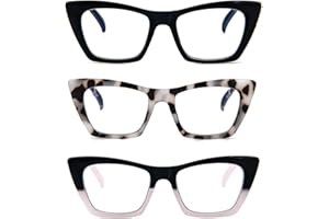 KoKoBin 3 Pack Lunettes de Lecture Oprah pour Femmes Bloquant la Lumière Bleue de l'Ordinateur Loupes de Lecture Cat-eye avec Charnière à Ressort (3 Pairs, 1.5, Dioptres)