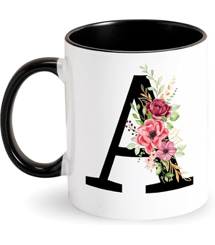 SpecialMe Personalisierte Kaffeetasse Mit Initiale & Blumen – Rosa Keramik, 325 Ml, Spülmaschinengeeignet