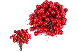LATRAT - 200 bacche rosse artificiali di agrifoglio natalizio, accessori per la creazione di ghirlande di Natale, albero da tavolo, decorazioni per matrimoni, fai da te