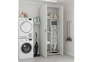 Dmora - Armadio multiuso 2 ante Forcola, Mobile multifunzione porta scope, Guardaroba porta scarpe, 78x35h190 cm, Bianco