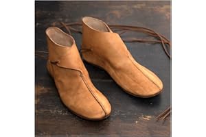 MANZH Renaissance Mittelalter Herren Stiefeletten Wikinger Ritter Prinz Schuhe Vintage PU Leder Stiefel Kurze Flache Schuhe Cosplay Piraten Kostüm Zubehör,Braun,38