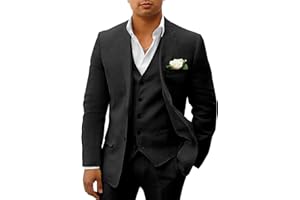 HUUTOE Costume 3 pièces en lin pour homme, coupe ajustée, smoking avec blazer, pantalon et gilet, pour mariage, été, plage, bal, loisirs, garçon d'honneur
