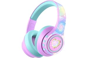 iClever BTH24 Active Noise Cancelling Headphones for Kids, LED Light Up, Bluetooth 6.0, Type C Fast Charging, Safe Volume 80dBA, 47H Play Time, Kids Headphones Wireless for Travel iPad Tablet