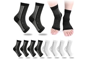 FENGQ 4 Paar Orthoback Socken Kompressionsstrümpfe, Kompressions Socken, Plantar Fasciitis Socken für Damen Herren (Schwarze,Weiß L/XL)