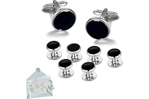 SAKNYUFO Gemelli rotondi da uomo, in agata, onice nera, gemelli da matrimonio, con scatola regalo e biglietto di auguri, versatili, 18mm, Rame, Ambra