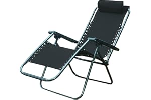 WARMHAND BLACK ZERO GRAVITY GARDEN CHAIR TEXTOLINE RECLINING SUN LOUNGER PATIO OUTDOOR RECLINER