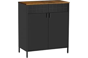 HOMSTEEL Sideboard, Aufbewahrungsschrank aus Metall, 3-stöckiger Schrank mit Verstellbaren Regalen, mit Stahlrahmen, für Wohnzimmer, Esszimmer, Eingangsbereich, Vintagebraun-Schwarz