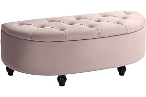 HOMCOM Semi-Circle Ottoman Storage Bench, Bed End Bench, Tufted Upholstered Window Seat Footrest Stool with Rubberwood Legs for Bedroom & Entryway, 120 x 46 x 42 cm, Pink