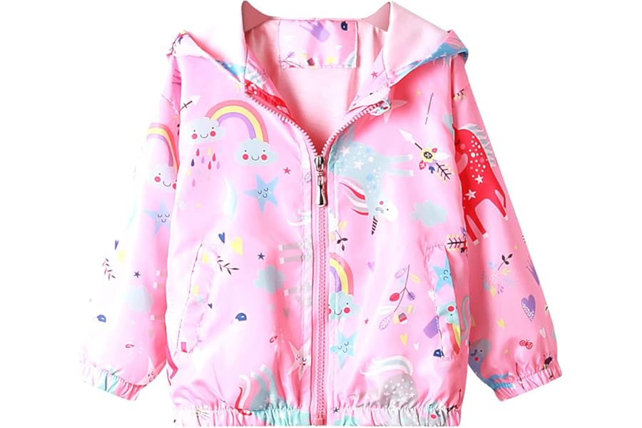 Bluesaly Jacket Girls Hooded Outwear Kids Windbreaker Windproof Toddler Long Sleeve Coat Sunscreen Anti-Fog Raincoat Clothes Baby Girl Outfits Zip Up Lightweight Soft Thin Age 1-7 Years