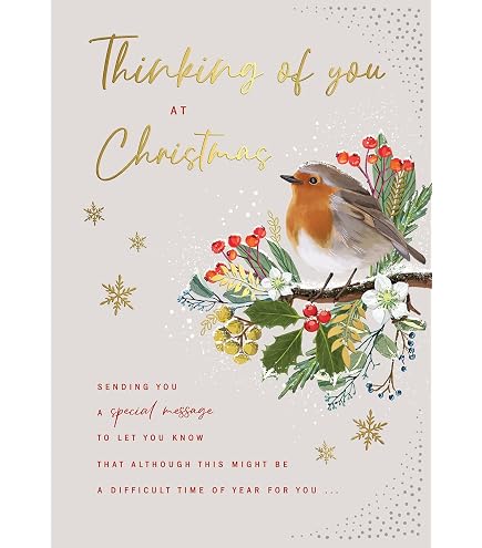 Biglietto Di Natale Con Pettirosso – 22,9 X 15,2 Cm, Con Busta, Prodotto Nel Regno Unito, Scritta 'Thinking Of You'